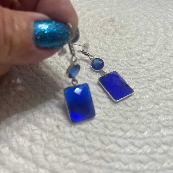 Beautiful SAPPHIRE QUARTZ Handmade Sterling 925 Dangle Earrings #309D - Picture 2 of 3